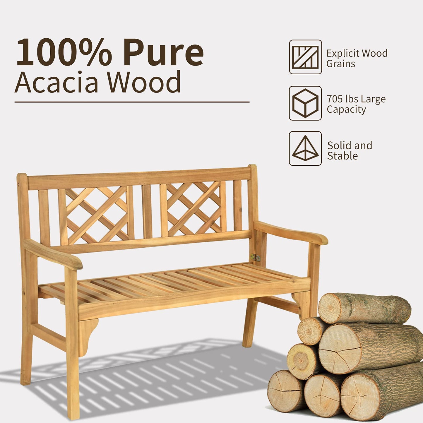 4 FT Acacia Wood Garden Bench for Park