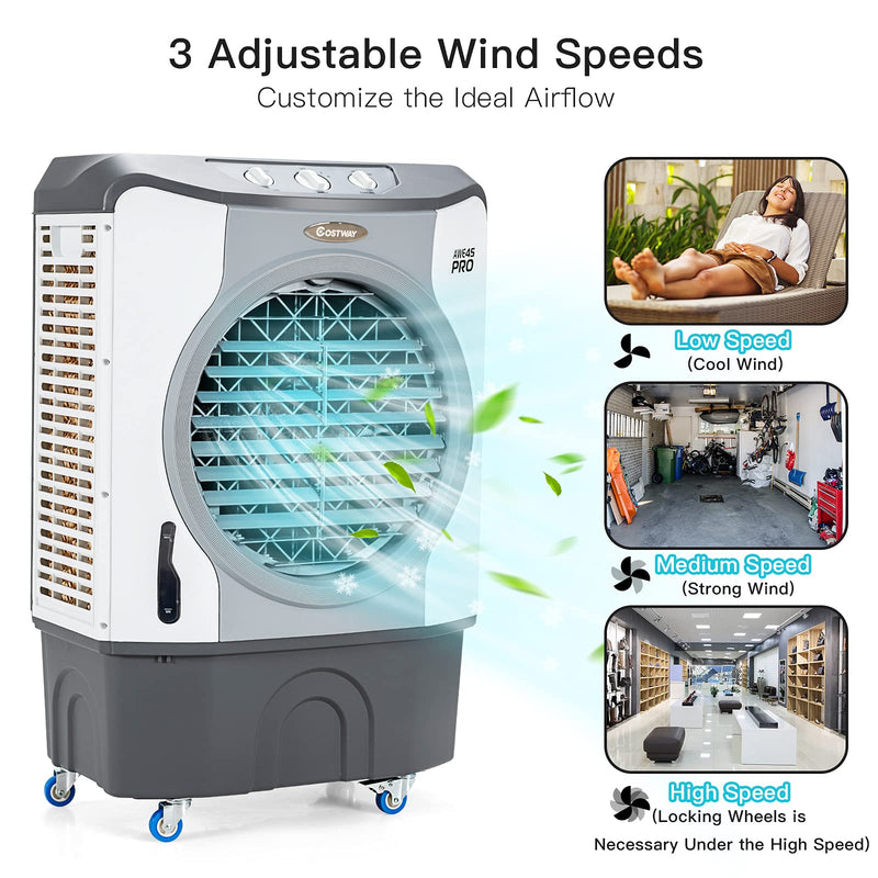 Evaporative Air Cooler, 4-in-1 9740 CFM Swamp Cooler with 100°Oscillation, 210W Cooling Fan
