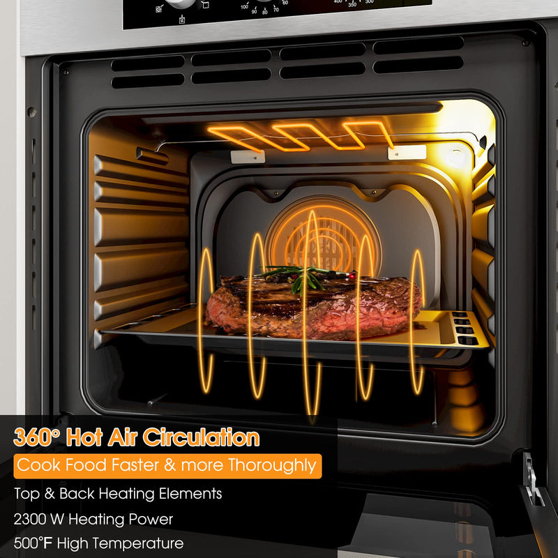 24" Single Wall Oven, Electric Built-in Wall Oven with 2.47 Cu. Ft. Capacity, 5 Cooking Functions