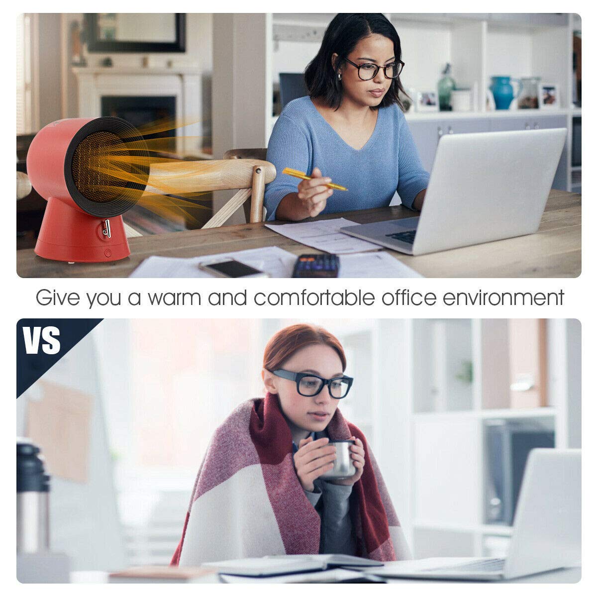 2 in 1 Mini Electric Space Heater Cooling Fan 3 Modes 1500W Small Portable Ceramic Heater