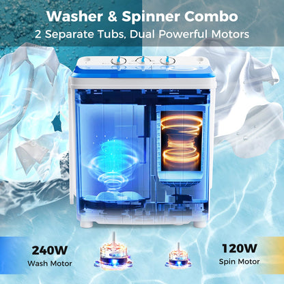 Portable Washing Machine, 17.6lbs Compact Portable Washer Twin Tub Combo with Pump Drain (Blue & White)