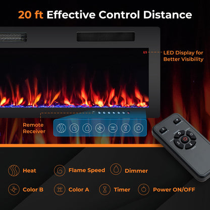 60 Inch Electric Fireplace Recessed and Wall Mounted, 750W/1500W Electric Fireplace Heater with Remote
