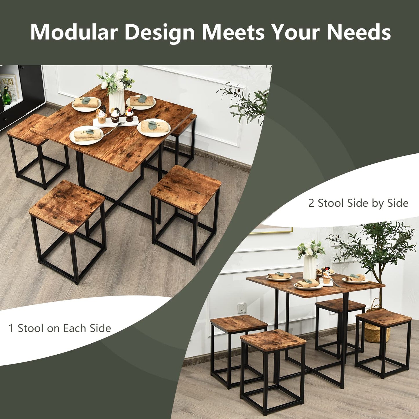 5 Piece Dining Table Set Counter Kitchen Table and Chair Set
