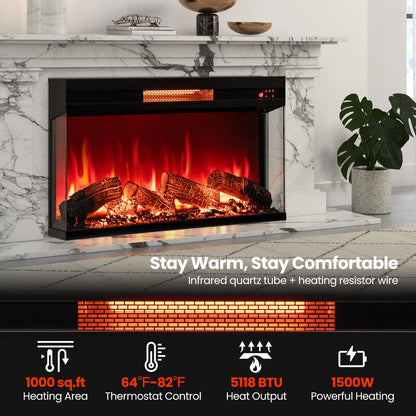 36-Inch 3 Side Glass Electric Fireplace with Remote Control