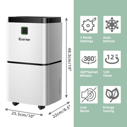 1500 Sq. Ft Dehumidifier for Home & Medium Spaces, Portable 24 Pints Dehumidifier w/ 3 Color LED Light