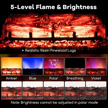 23 Inch Electric Fireplace Heater w/ 5 Level Flame & Brightness