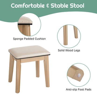 Vanity Table Set with LED Lighted Mirror for Women