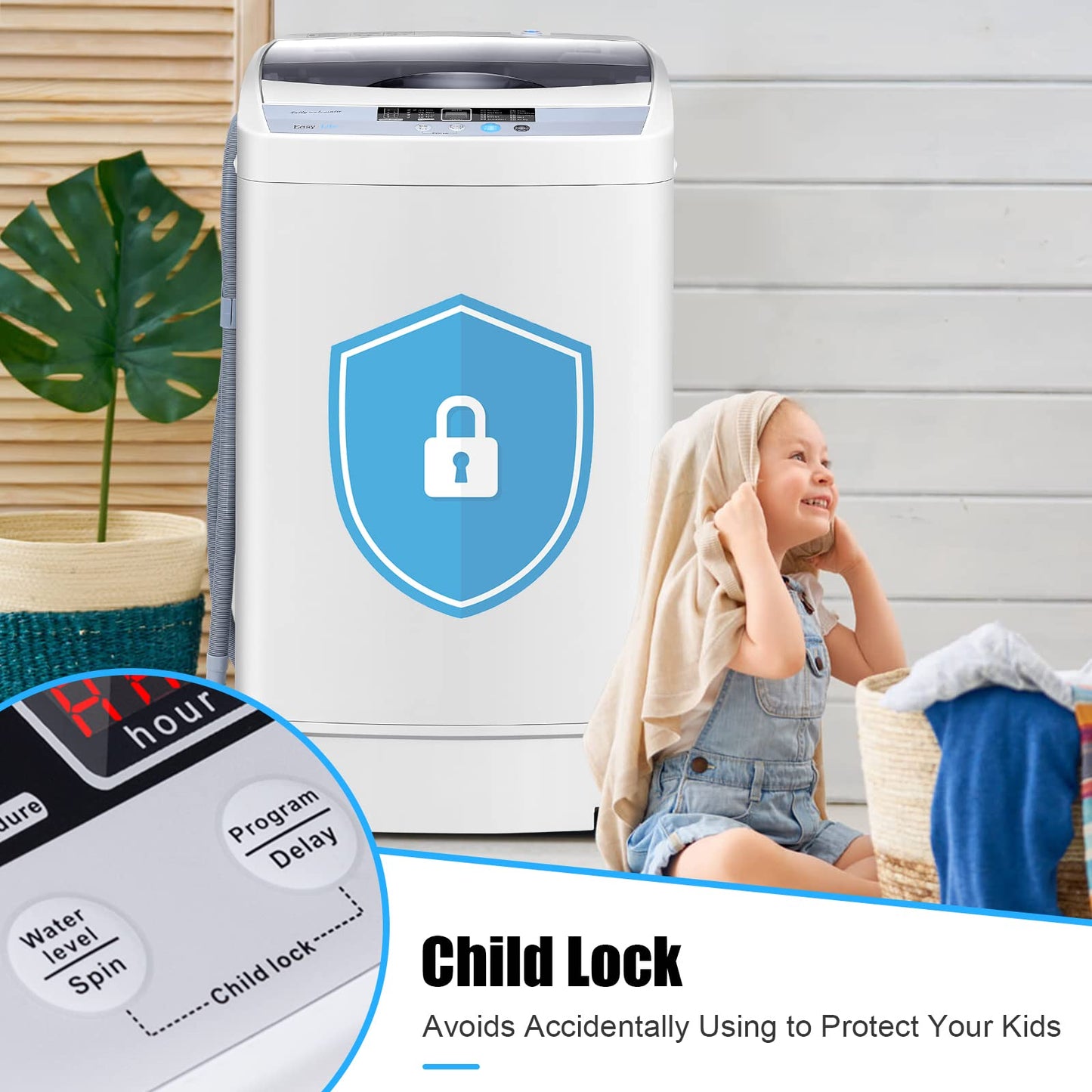 12 Lbs Capacity Full automatic Washer with 10 Wash Programs