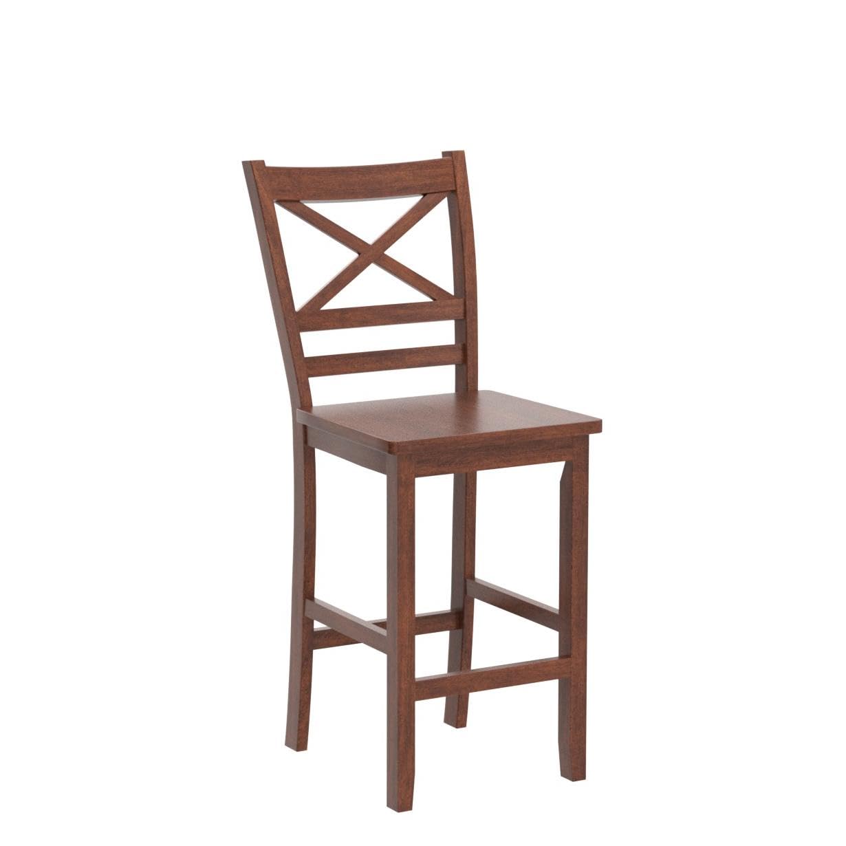Antique Kitchen Counter Height Chairs with Wooden X-Shaped Backrest & Rubber Wood Legs