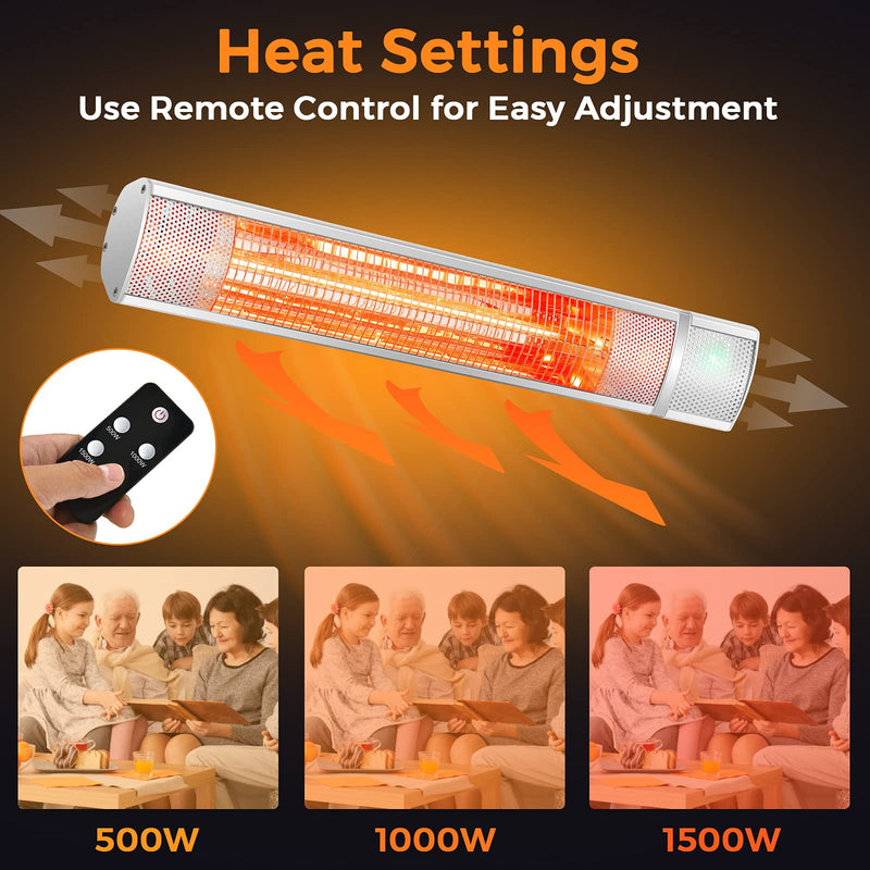 Wall-Mounted Patio Heater 3 Heat Setting 1 s Instant Heating for Garage and Backyard