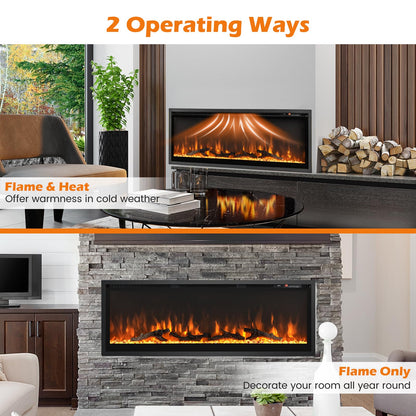Electric Fireplace 50 Inch Wide with Crystal Decor and Log