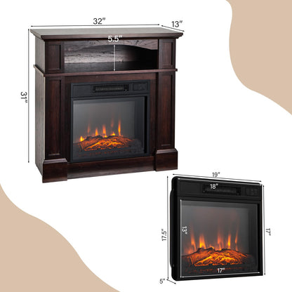 32-inch Electric Fireplace with Mantel, 1400W Adjustable Freestanding Heater with Remote Control