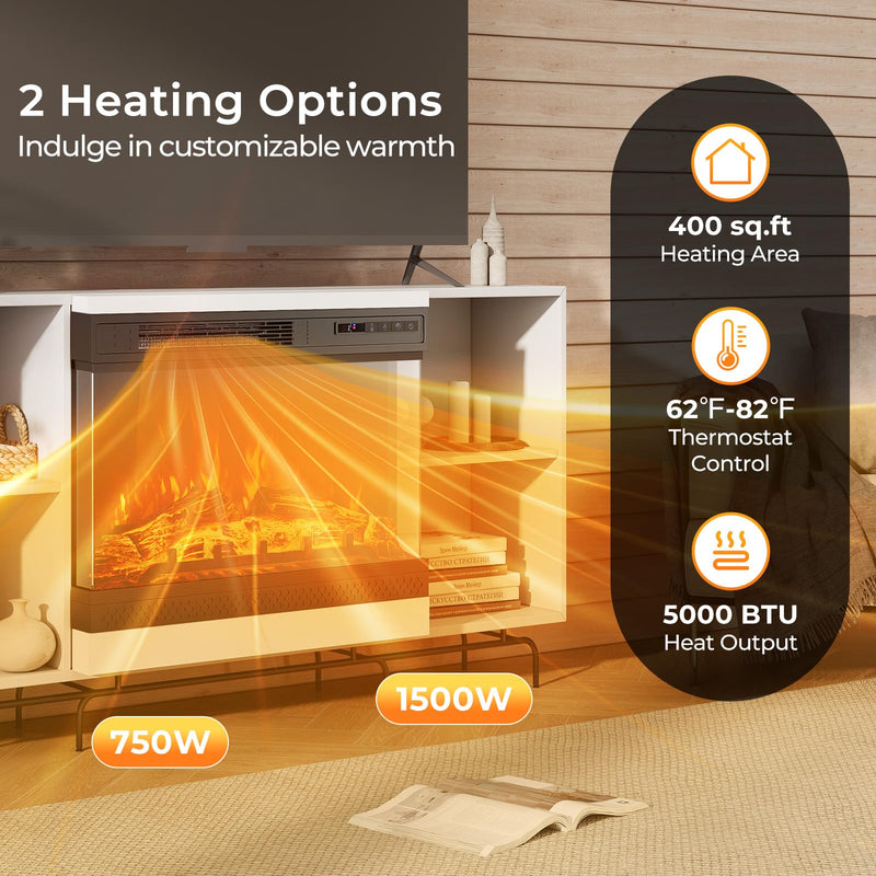 24 Inches 3-Sided Glass Electric Fireplace 750W/1500W Fireplace Heater with Remote Control