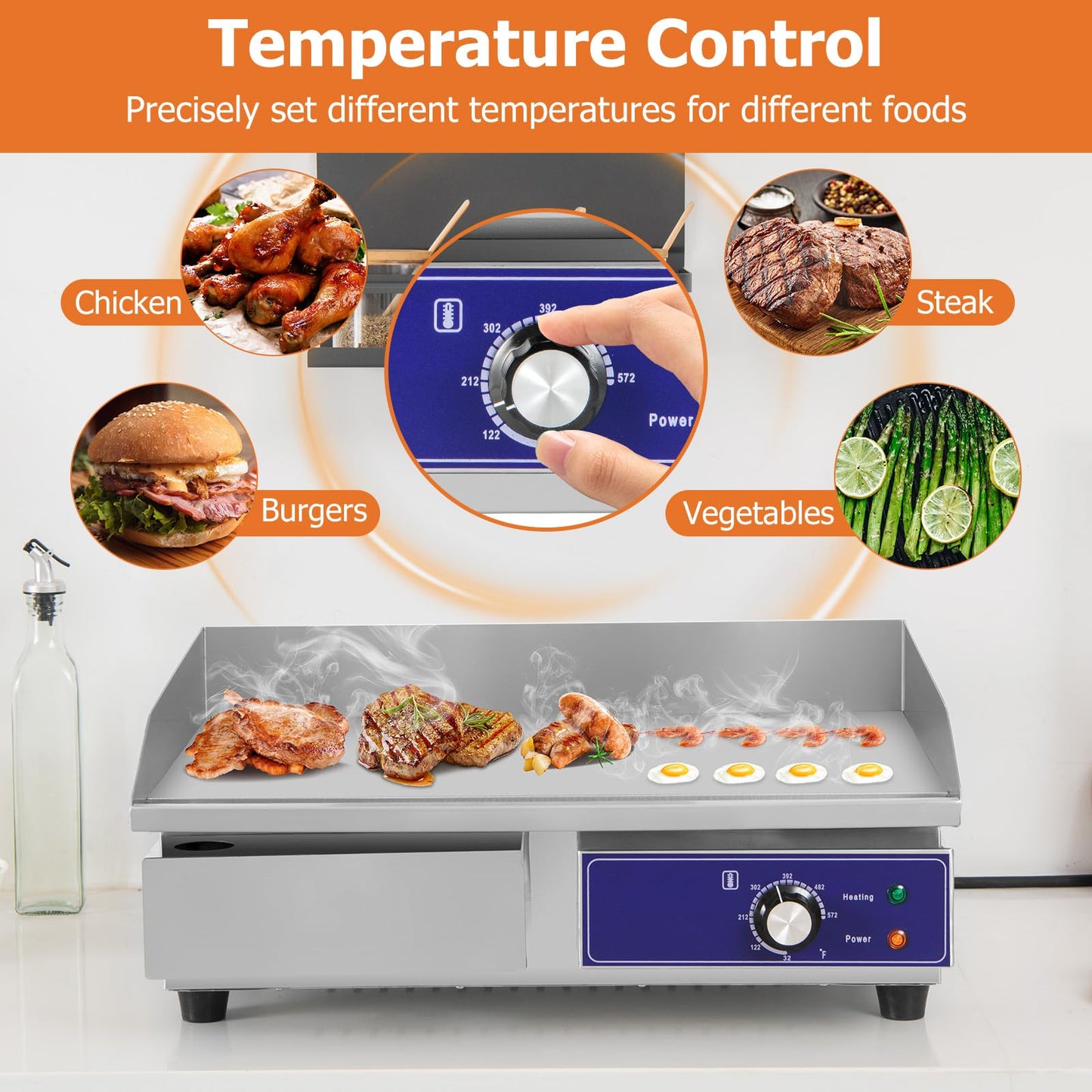 22" Commercial Electric Griddle, Stainless Steel Flat Top Grill