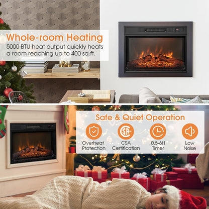 23-Inch Electric Fireplace Insert, 1400W Recessed Fireplace Heater with Remote Control, Thermostat
