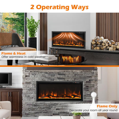 Electric Fireplace 42-Inch Wide, 9 Flame Color, 5-Level Brightness, 8H Timer, Thermostat