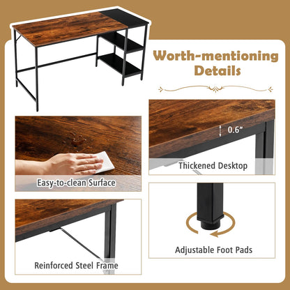 55 Inch Modern Industrial Style Study Writing Desk with 2 Storage Shelves