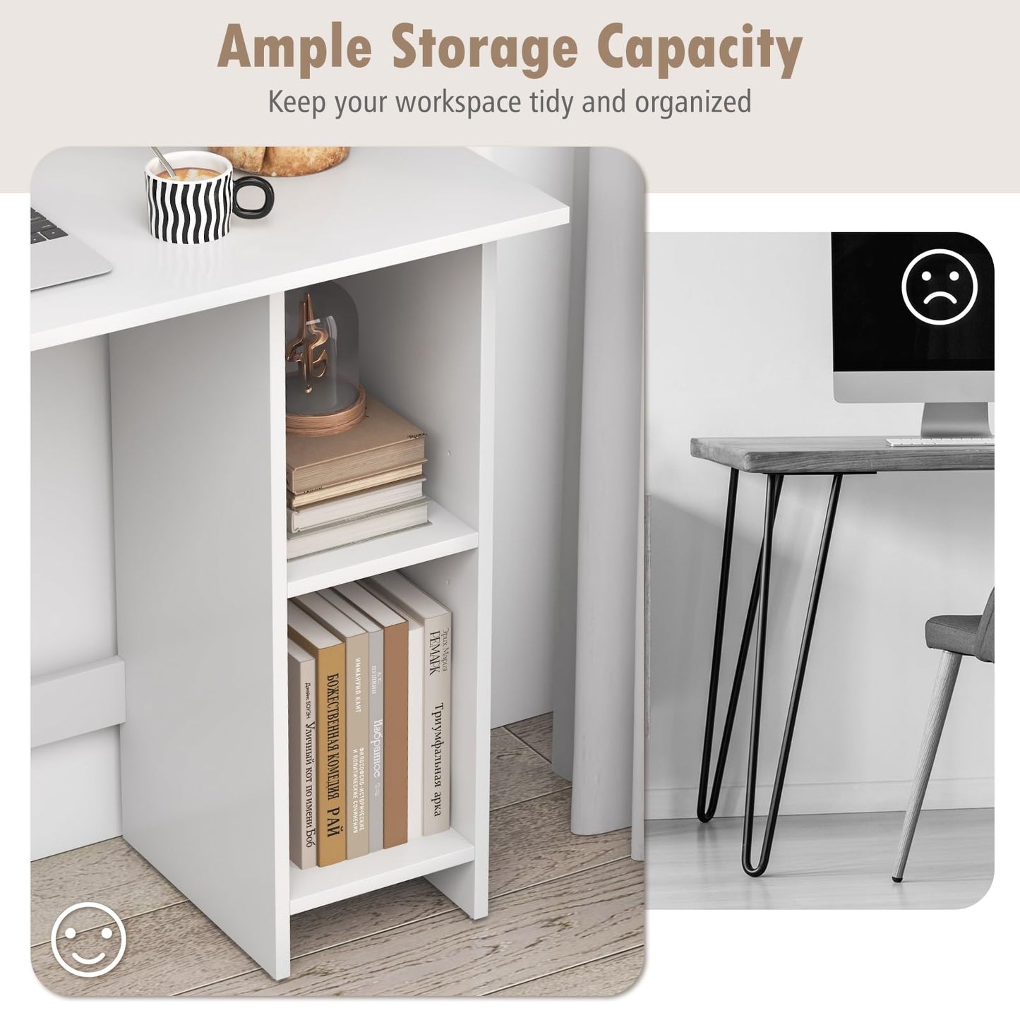 31.5” Space Saving White Writing Desk Modern Home Office Computer Workstation with Adjustable Shelf