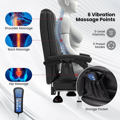 Big and Tall Office Chair 6-Point Massage Desk Chair with Retractable Footrest