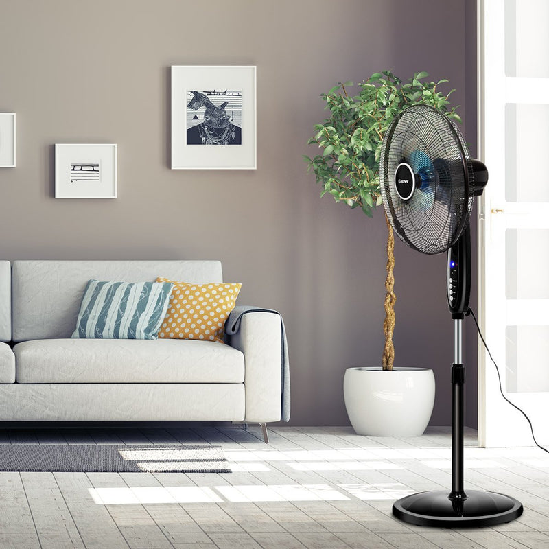Pedestal Fan Black-Double 3 Blades