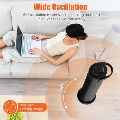 Space Heater for Indoor Use, 1500W PTC Ceramic Heater w/ 60° Oscillation, 3 Modes, 24H Timer