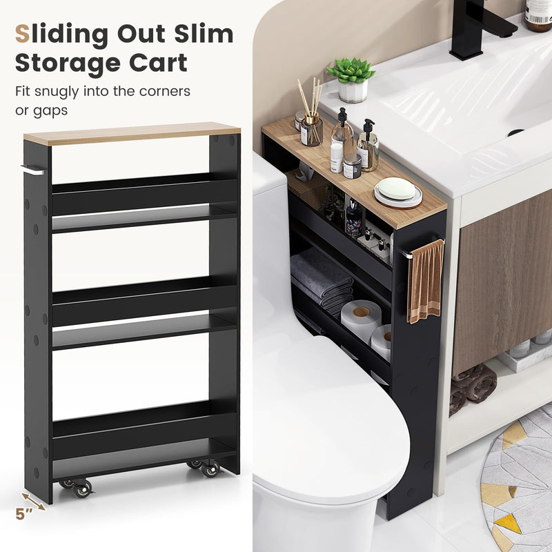 Slim Rolling Storage Cart 4-Tier Rolling Utility Cart with Handle & Wheels