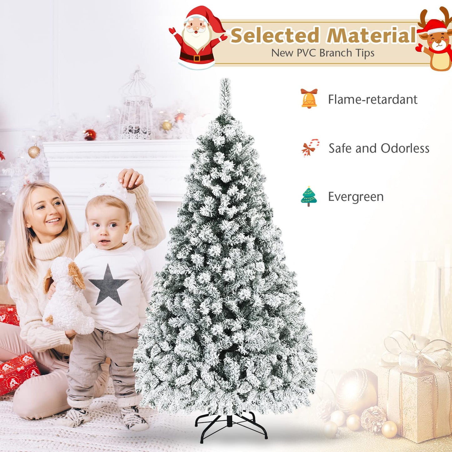 Pre-Lit Premium Snow Flocked Hinged Artificial Christmas Tree