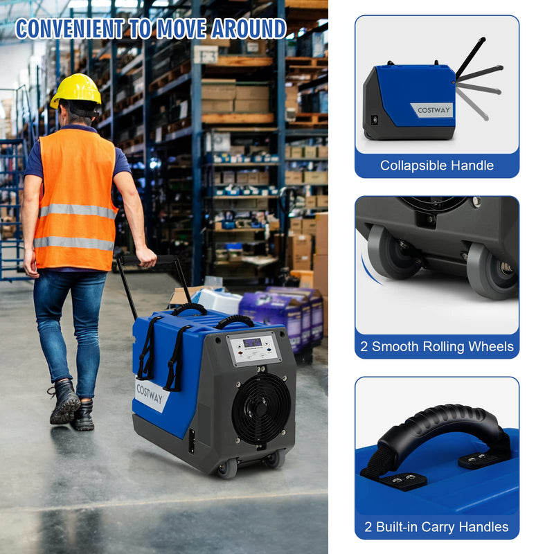 180 PPD Commercial Dehumidifier, Industrial Dehumidifier with 24.6ft Drain Hose, Pump, Auto Defrost & Memory Starting