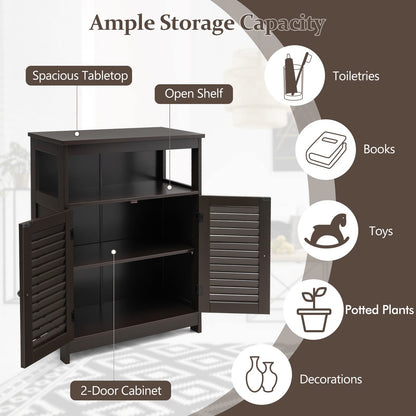 Wooden Side Storage Organizer with Louver Doors & Removable Shelf