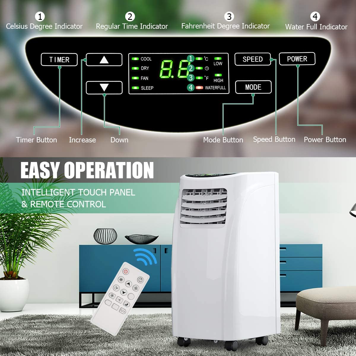 ARLIME Portable Air Conditioner 8000 BTU, 3-in-1 AC Units for Rooms with Fan & Dehumidifier