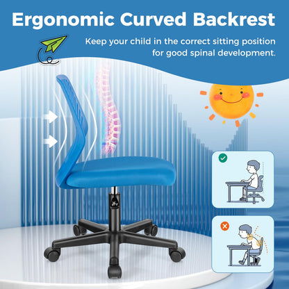 Height-Adjustable Ergonomic Kids Desk Chair Swivel Armless Task Chair w/Universal Casters