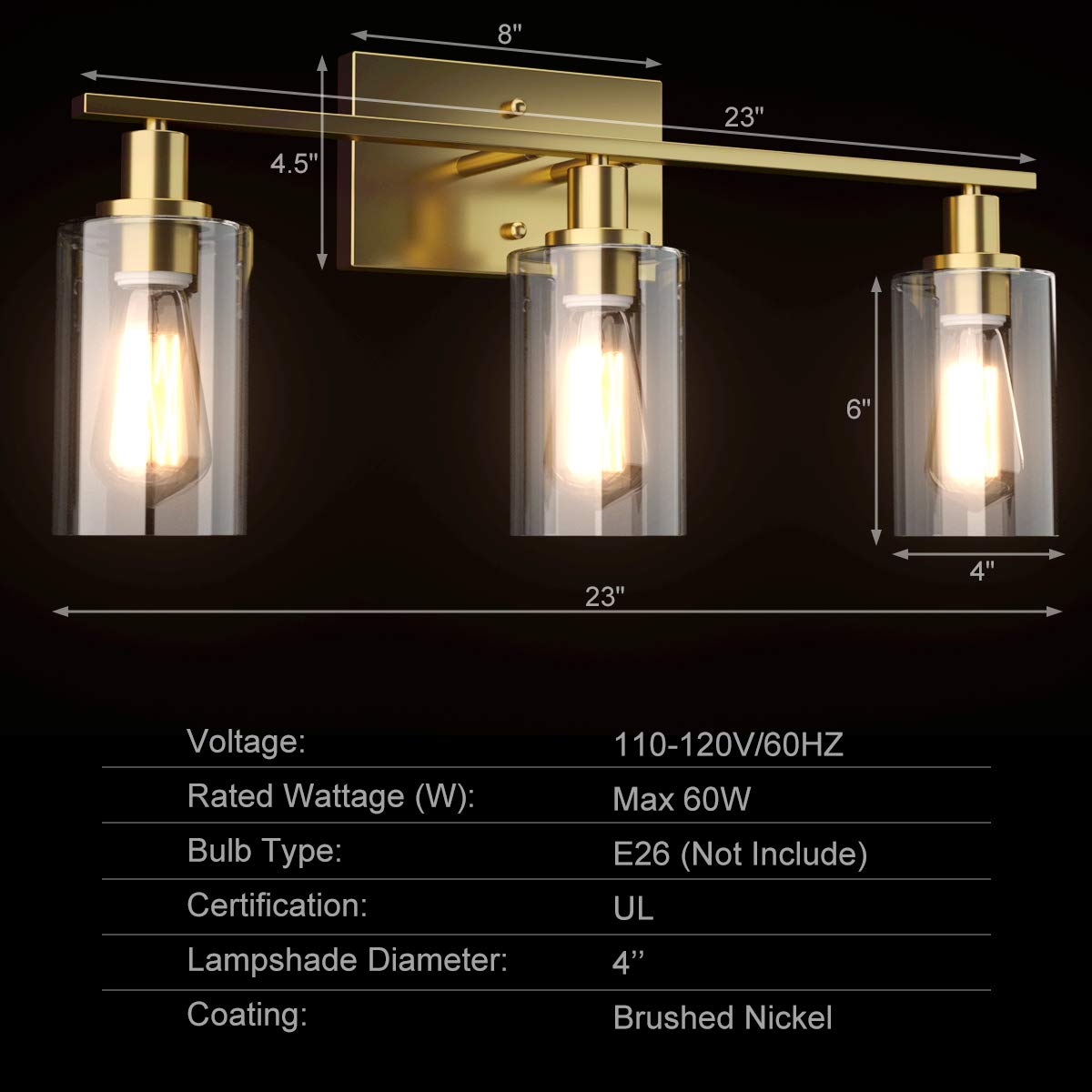 ARLIME 3-Light Bathroom Vanity Light Fixtures