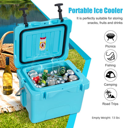 16 Quart Cooler 24 Can Insulated Ice Chest Box with Heavy Duty Handle and 2 Cup Holders