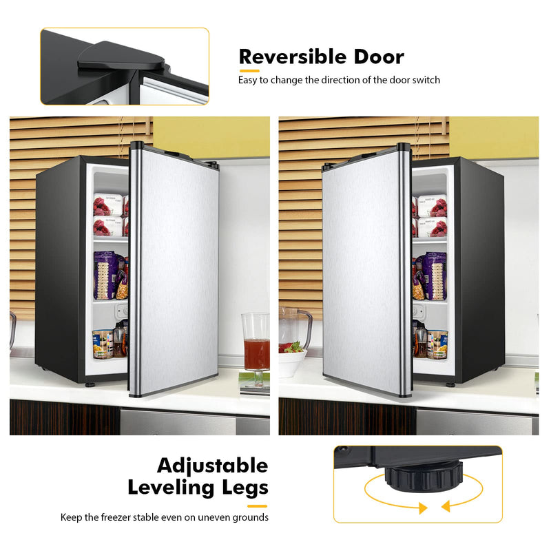 Compact Single Door Upright Freezer - Mini Size with Stainless Steel Door - 3.0 CU FT Capacity - Adjustable