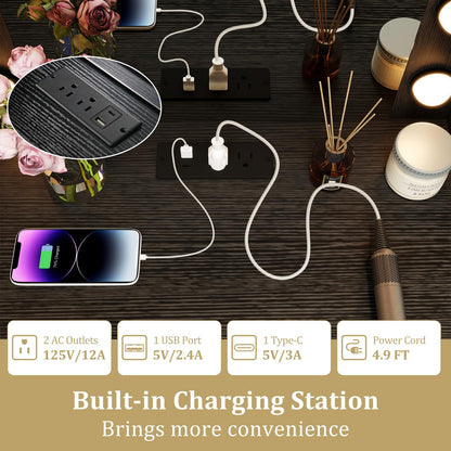 Vanity Desk with Mirror and Lights for Apartment