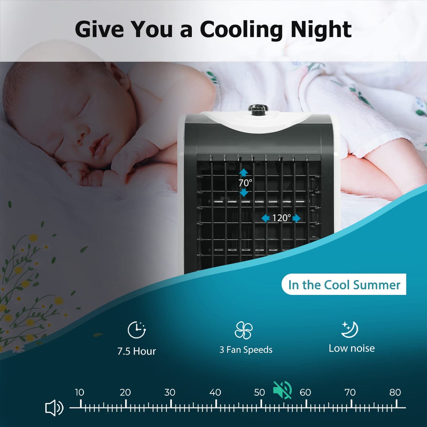 ARLIME Evaporative Air Cooler, Windowless Swamp Cooler Fan & Humidifier with 3 Modes, 3 Speeds, 2 Ice Boxes