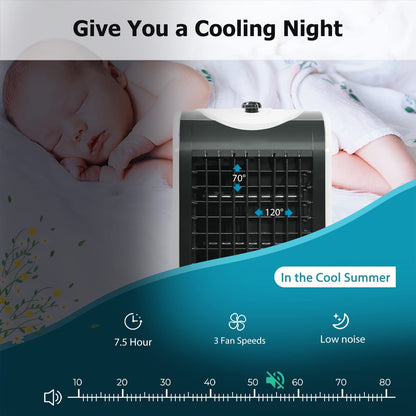 ARLIME Evaporative Air Cooler, Windowless Swamp Cooler Fan & Humidifier with 3 Modes, 3 Speeds, 2 Ice Boxes