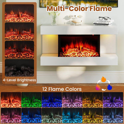 32 inch 3 Sided Glass Electric Fireplace with Floating Mantel