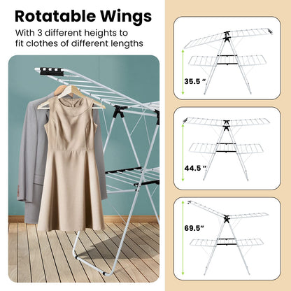Clothes Drying Rack w/Height Adjustable Wings