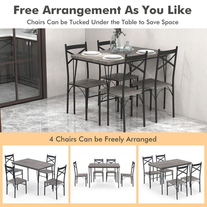 5 Piece Rectangular Kitchen Table and Chairs Set with Metal Frame for Home