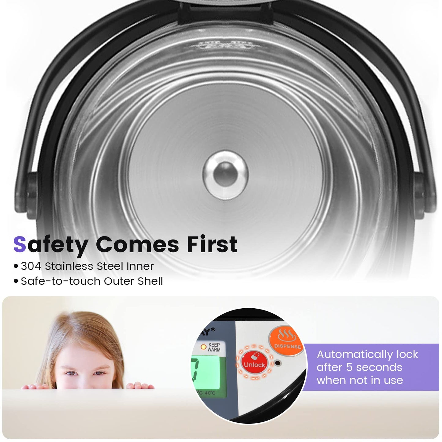 Instant Electric Hot Water Boiler and Warmer, 5-Liter LCD Water Pot with 5 Stage Temperature Settings