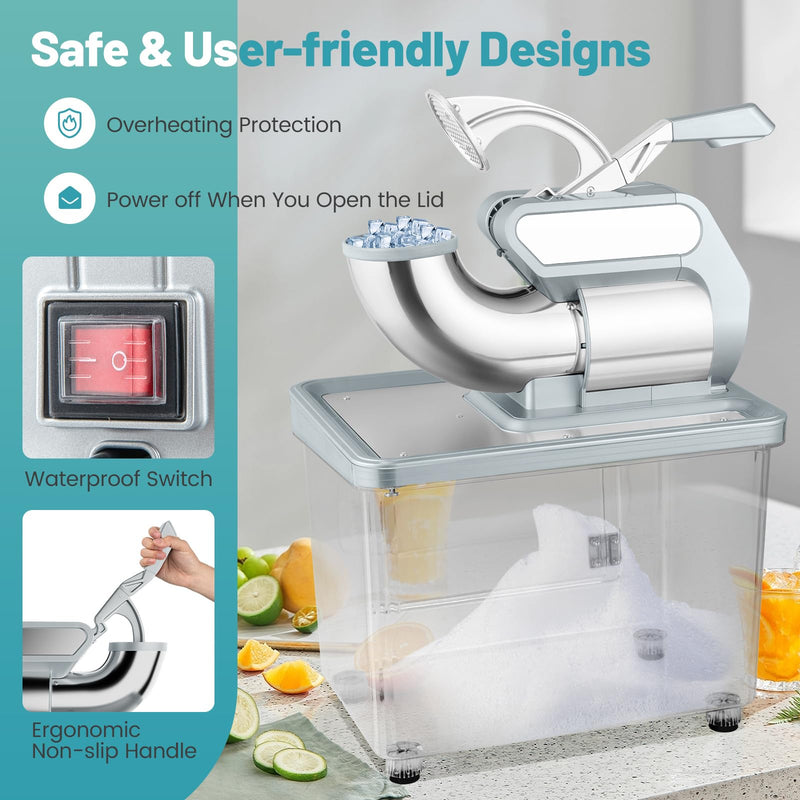 ARLIME Shaved Ice Machine Commercial, 660 LBS/H 300W Electric Ice Crusher