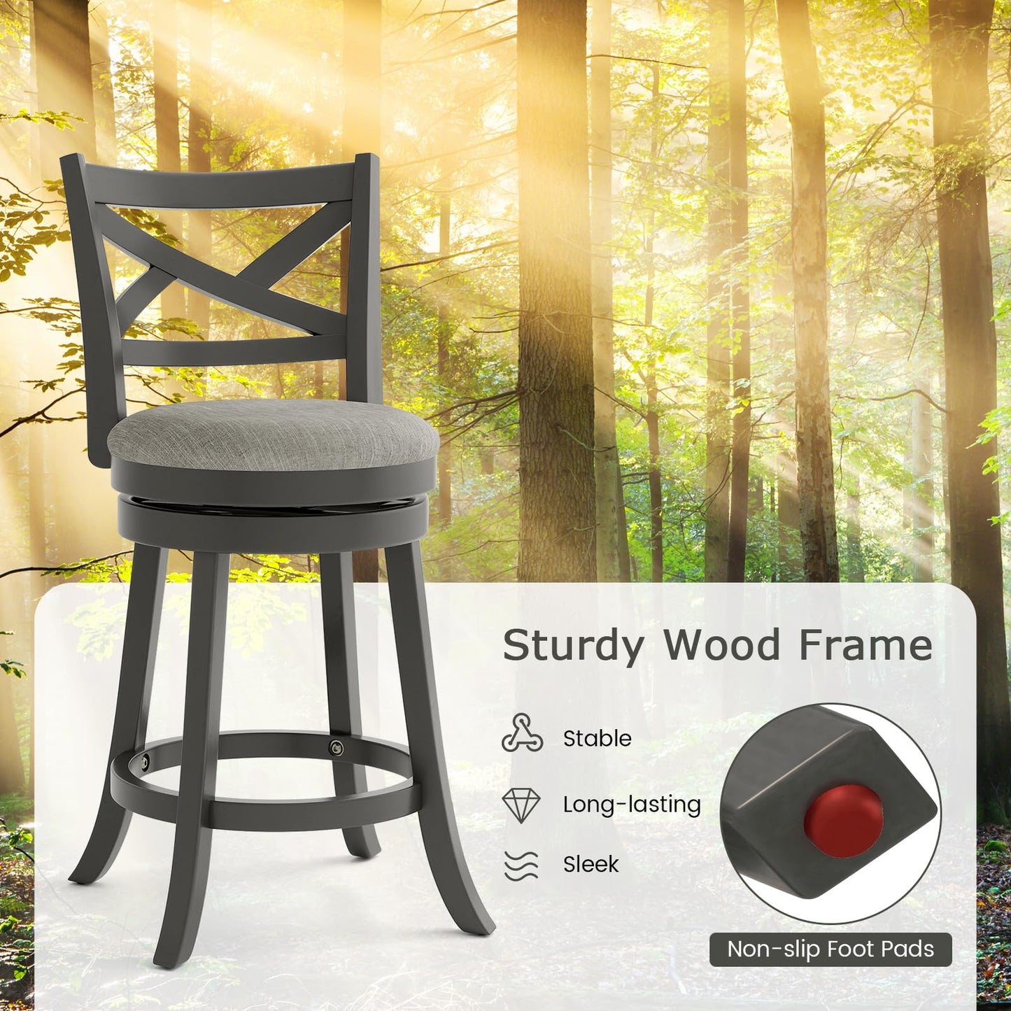 Bar Stools Set of 2 Counter Height Swivel Chairs