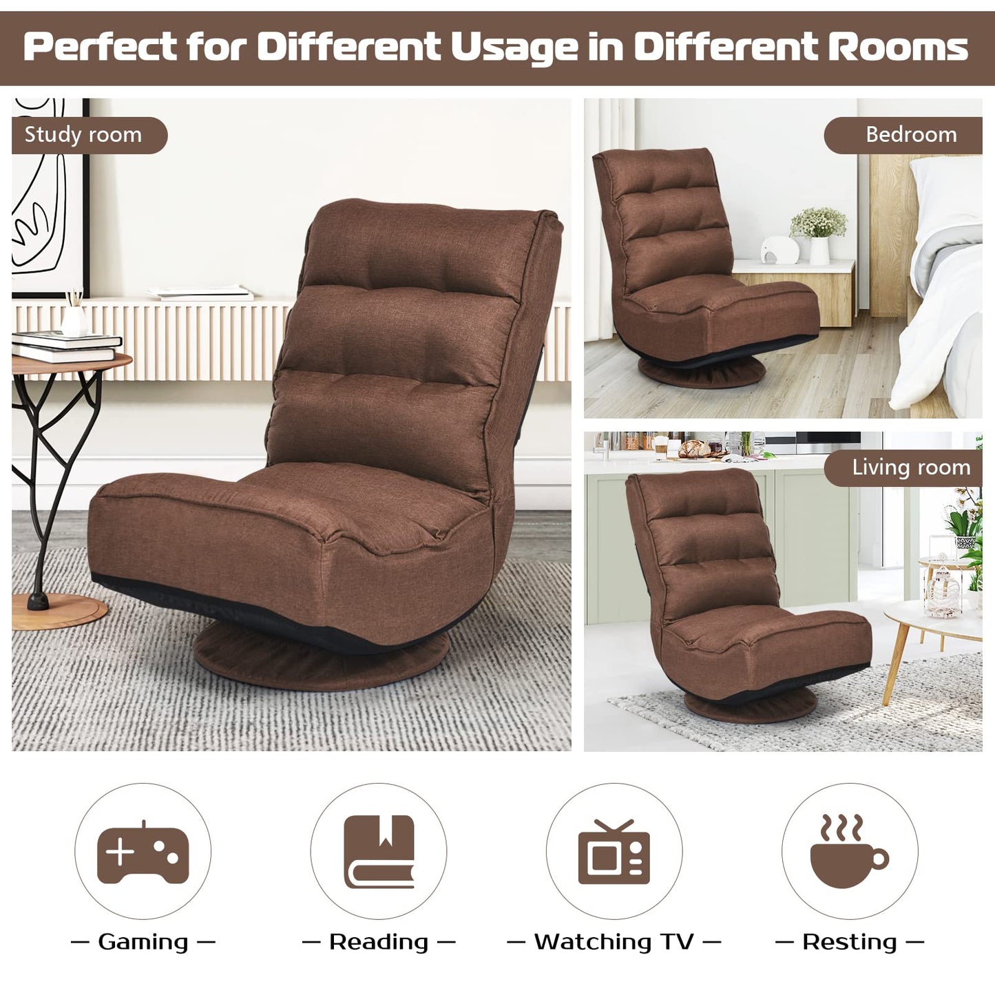 Adjustable 5 Position Video Gaming Chair with 360 Degree Swivel