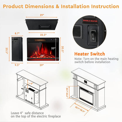 ARLIME 18"/ 25"/ 28" Electric Fireplace Inserts, 1500W Freestanding & Recessed Fireplace