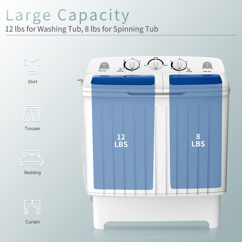 20 lbs Compact Twin Tub Washing Machine for Home Use