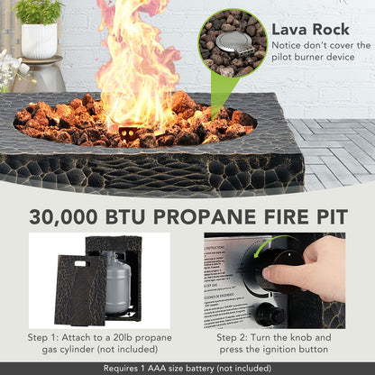 Fire Pit for Outside 16’’Gas Fireplaces 30,000 BTU Electronic Ignition Square with Lava Rocks