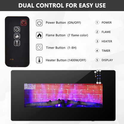 36 Inches Electric Fireplace Wall Mounted and Freestanding Fireplace Heater