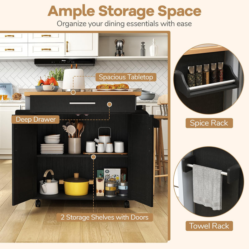 Kitchen Island Cart Rolling Storage Trolley Cart