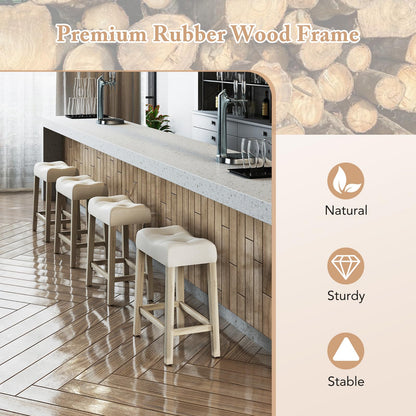 Wooden Saddle Stools Set of 4 with Solid Rubber Wood Legs